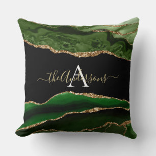 Coussin Parties scintillant Or Vert Agate Géode Monogramme
