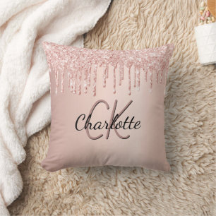 Coussin parties scintillant rose or goutte nom monogramme