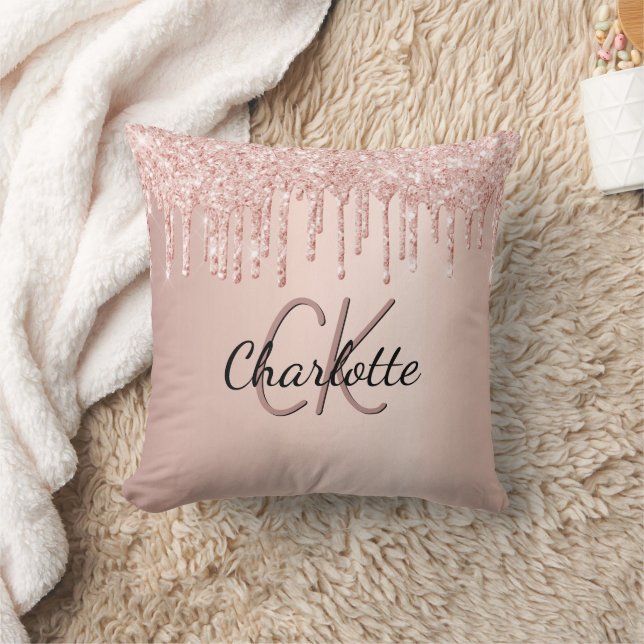 Coussin parties scintillant rose or goutte nom monogramme (Couverture)