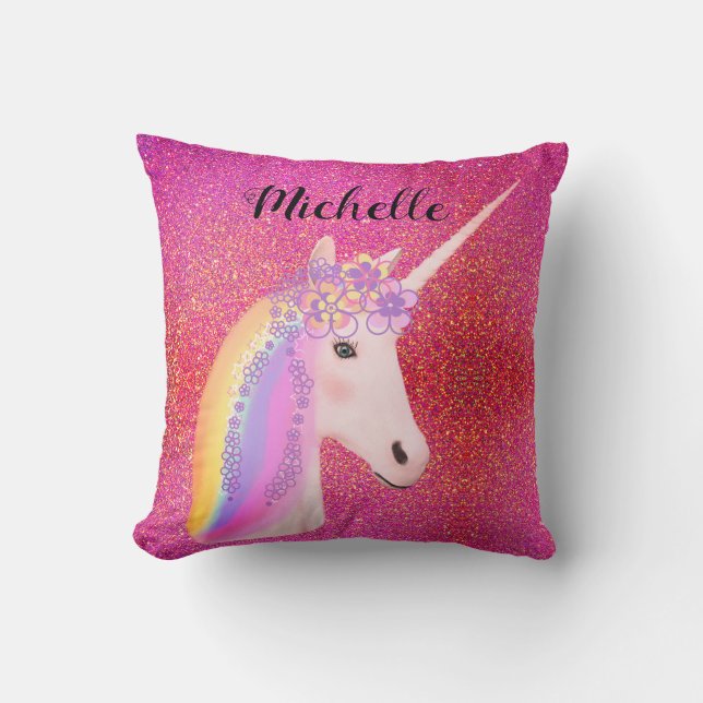 Coussin Parties scintillant rose Unicorn Arc en ciel Parkl (Recto)
