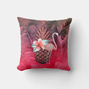 Coussin Parties scintillant tropicale rose Ananas Palm Feu