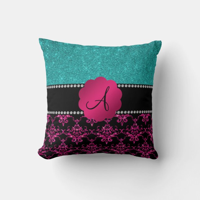 Coussin Parties scintillantes de turquoise de damassé de (Recto)