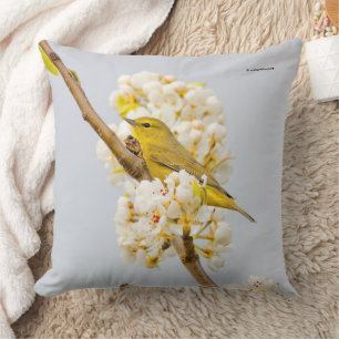 Coussin Paruline orangée dans les fleurs de cerisiers