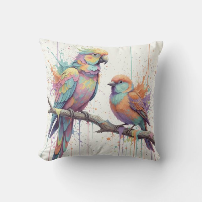 Coussin Pastel birds Throw Cushion (Recto)