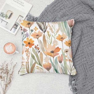 Coussin Pastel Boho Fleur sauvage Aquarelle Ressort Floral