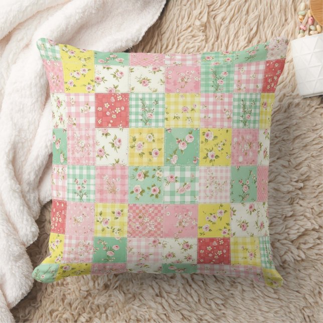 Coussin Pastel Floral Patchwork Picnic Pattern (6) (Couverture)