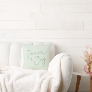 Coussin Pastel Green Script manuscrit Paix + Joie