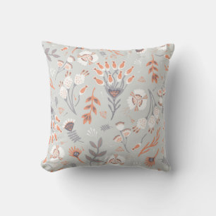 Coussin Pastel Grey Orange Floral : Élégance Vintage