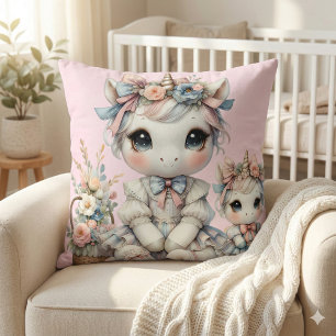 Coussin Pastel Kawaii Licorne Duo Mère Fille Rose