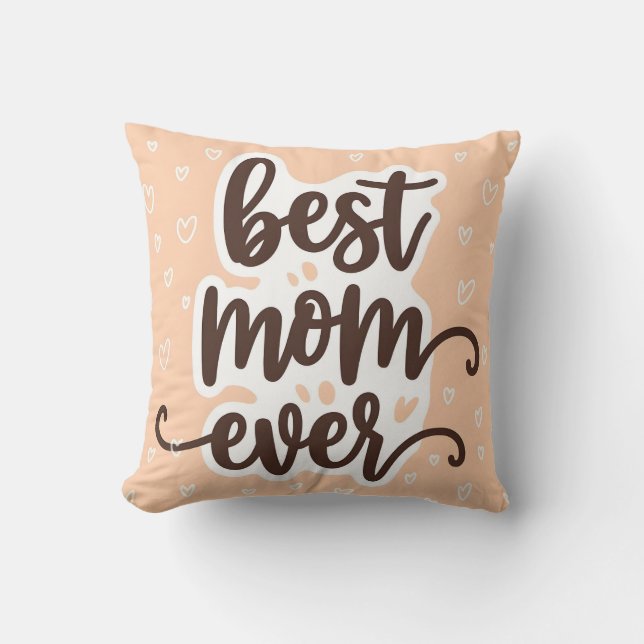 Coussin Pastel Orange Meilleure Maman Jamais Script Coeurs (Recto)