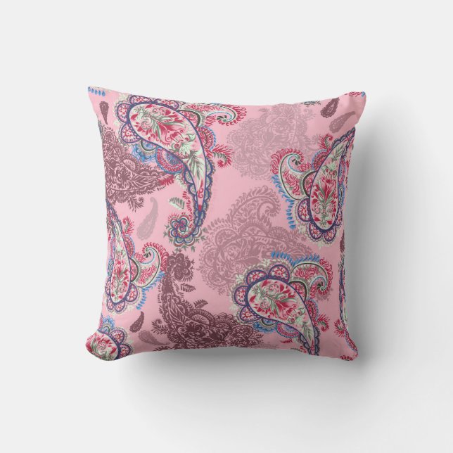 Coussin Pastel paisley, patchwork ethnique traditionnel (Recto)