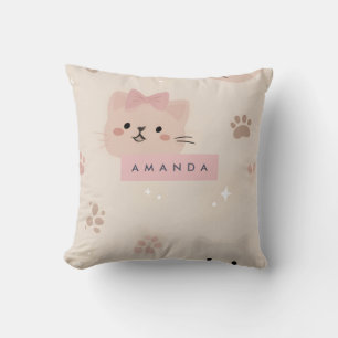 Coussin Pastel personnalisé Kawaii Chat Motif visage