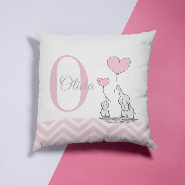Coussin Pastel Pink Elephant Personnalisé Baby Girl Coussi (Créateur téléchargé)