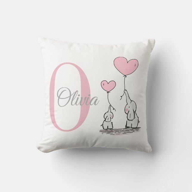 Coussin Pastel Pink Elephant Personnalisé Baby Girl Coussi (Recto)