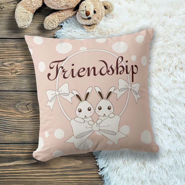 Coussin Pastel Rose Hors Blanc Ruban Twin Bunny Girls (Créateur téléchargé)