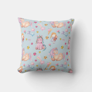 Coussin Pastel Storybook Unicorn & Floral Watercolor