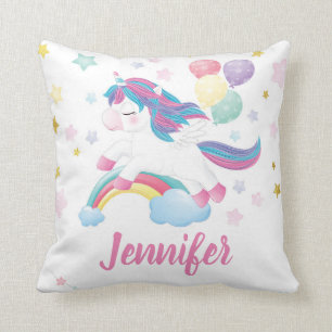 Coussin Pastel Unicorn Rainbow Nom personnalisé
