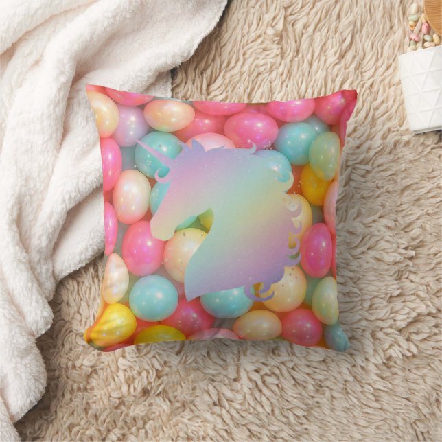 Coussin Pastel Unicorn Throw Pillow | Magical Rainbow Home (Couverture)