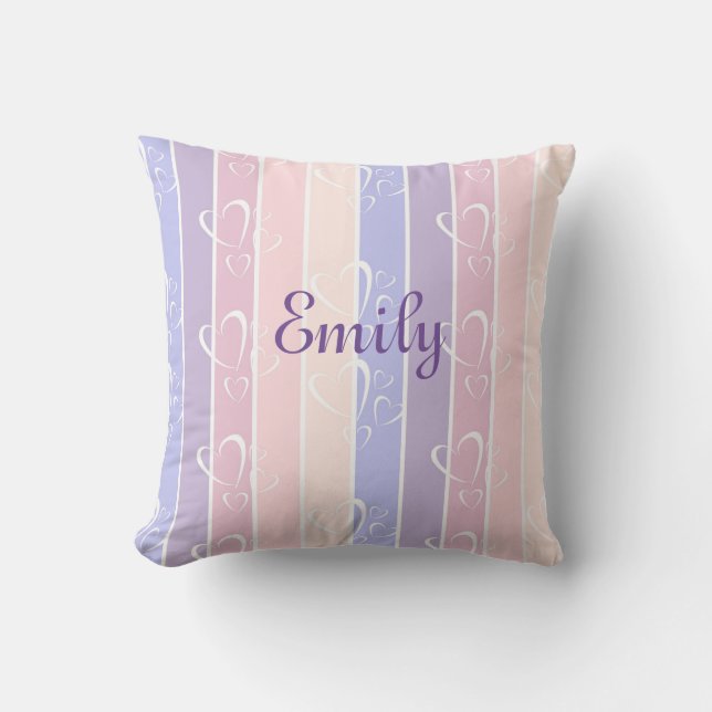 Coussin pastel violet rayures coeur valentines (Recto)