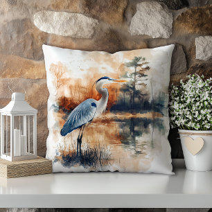 Coussin Pastel Watercolor Blue Heron Louisiane State