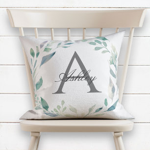 Coussin Pastel Watercolor Nom de la couronne Monogramme in