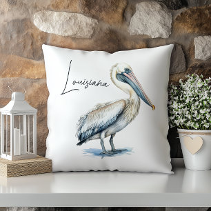 Coussin Pastel Watercolor Pelican Louisiana State