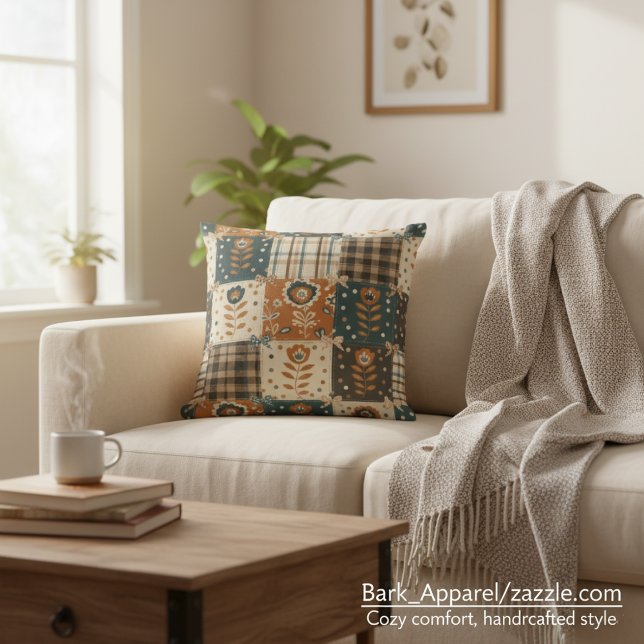 Coussin Patchwork Automne Rustique Floral & Plaid Décorati (Créateur téléchargé)