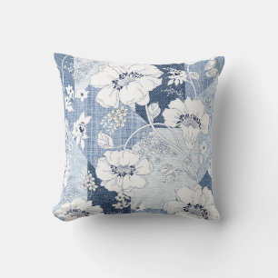 Coussin patchwork de denim transparent sur fleur
