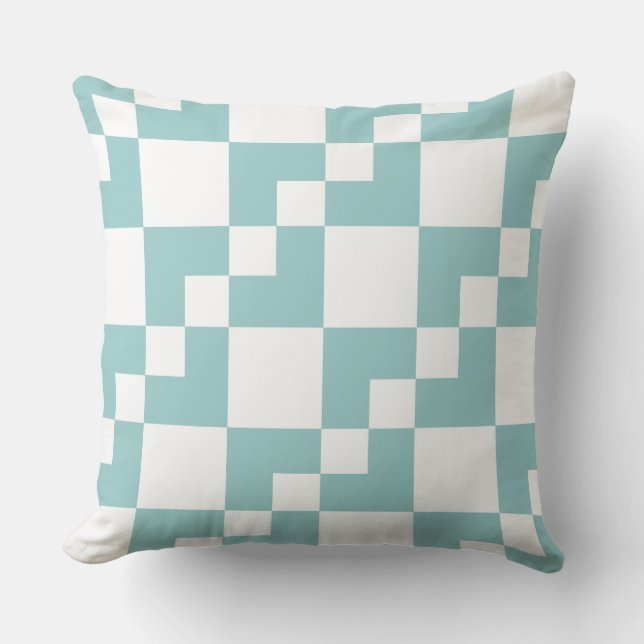 Coussin Patchwork Domino - Bleu clair vert et blanc (Recto)