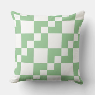 Coussin Patchwork Domino - Faded Green et White