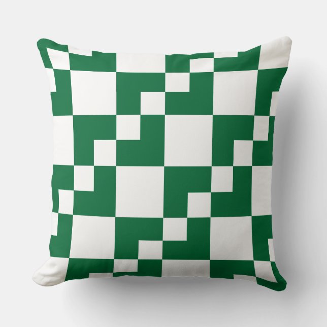Coussin Patchwork Domino - Forest Green et White (Recto)