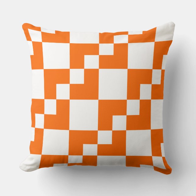 Coussin Patchwork Domino - Orange et blanc (Recto)