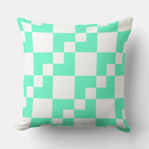 Coussin Patchwork Domino - Turquoise avec Blanc