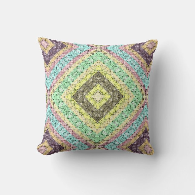 Coussin Patchwork folk décoration rétro jaune brillant (Recto)