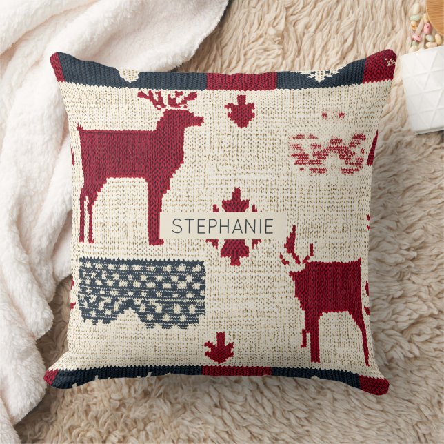 Coussin Patchwork nordique de Noël | Rennes (2) (Couverture)