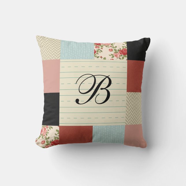 Coussin Patchwork scolaire avec monogramme (Recto)