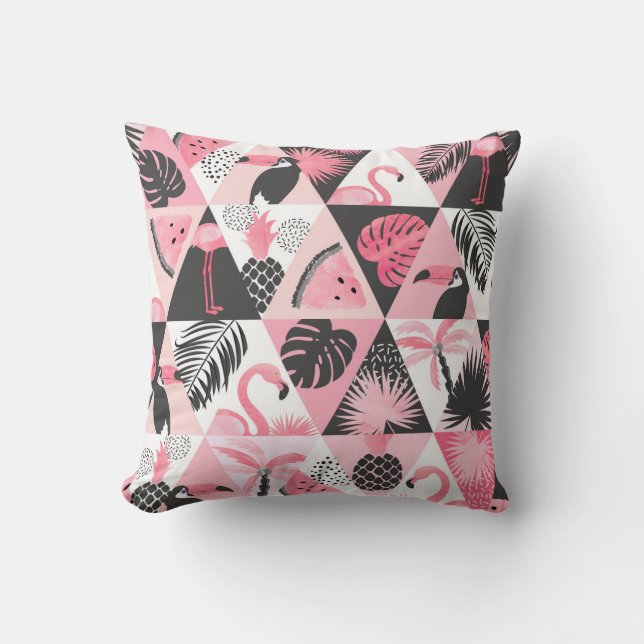 Coussin Patchwork Tropical : Flamant rose Watermelon Seaml (Recto)