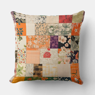 Coussin Patchwork vintage orange Kimono