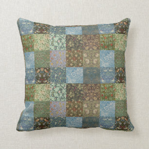 Coussin Patchwork vintage quilt motif William Morris