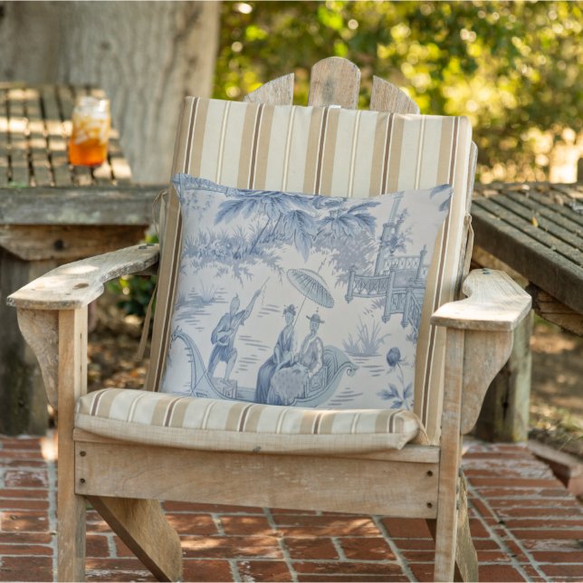 Coussin Patio Chinoiserie Bleu et Blanc (Chaise)