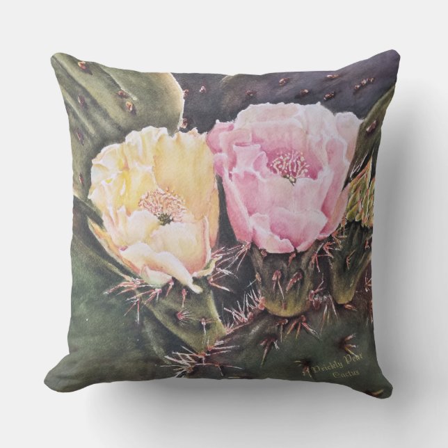 COUSSIN PATIO DE FLEURS DE CACTUS DE PEAR PRICKLY ROSE ET  (Recto)
