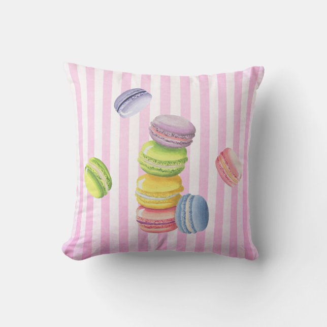 Coussin Pâtisserie française Macarons aux Aquarelles paste (Recto)