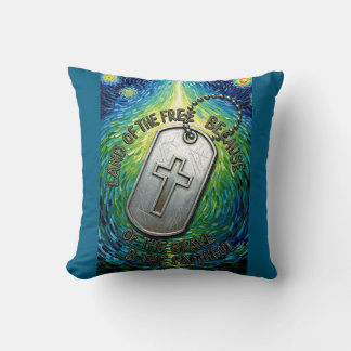 Coussin Patriotic Military Christian Dog Tag Free Land