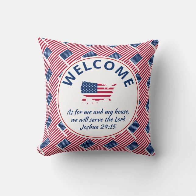 Coussin Patriotique Christian USA FLAG Bienvenue (Recto)