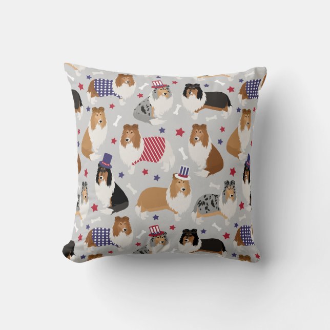 Coussin Patriotique Motif de Collie rugueux Jeu d'oreiller (Recto)