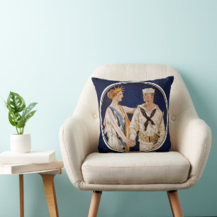 Coussin Patriotisme Vintage, Lady Liberty avec marin de la