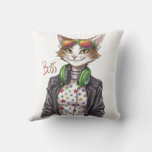 Coussin Patron Chat Cool - Idée Cadeau Drôle pour Amateur