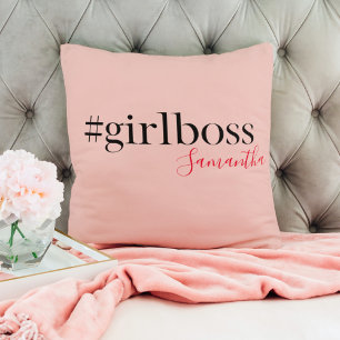 Coussin Patron et nom de fille rose moderne   best Girly G