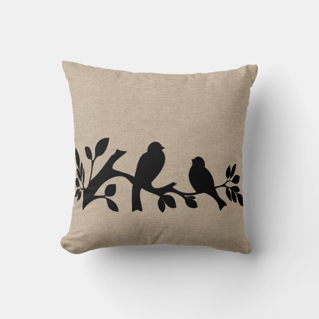 Coussin Patt chic rustique d'inséparables de jute de toile (Recto)