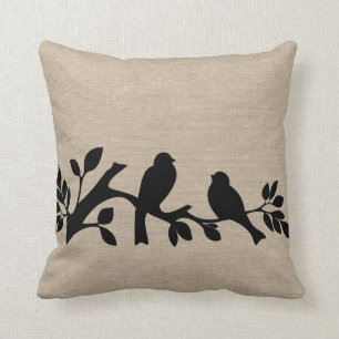 Coussin Patt chic rustique d'inséparables de jute de toile